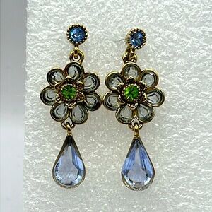 Gold and Blue Vintage-Inspired Earrings with Intricate Designs
